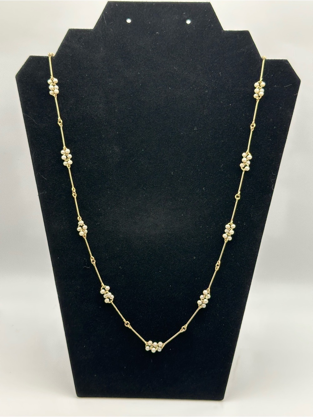Delicate Gold Pearl Cluster Station Necklace - Women Jewelry